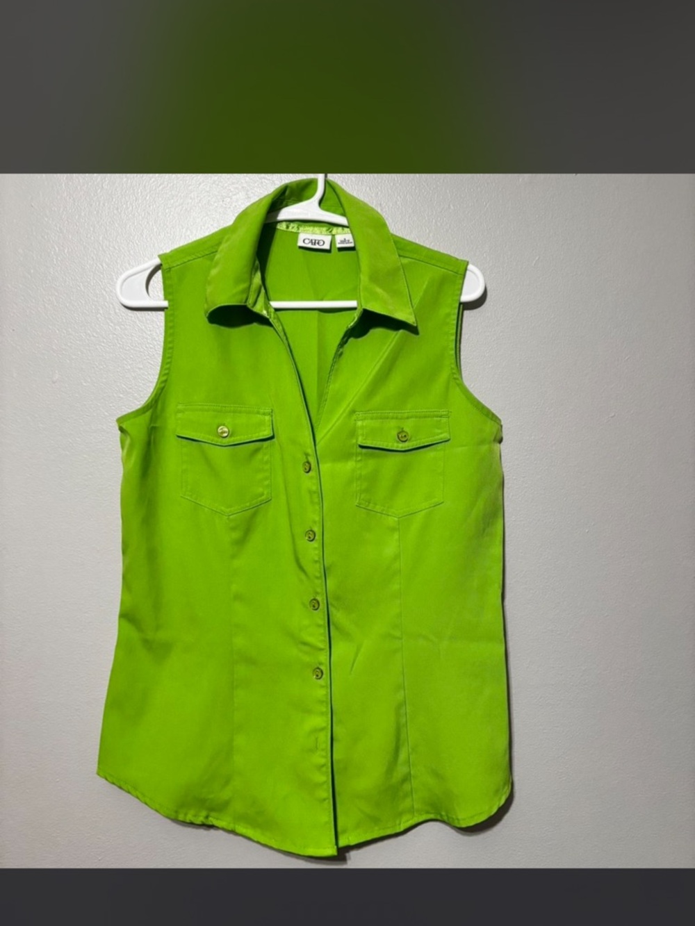 Cato Bright Lime Green Sleeveless Button-Up Top